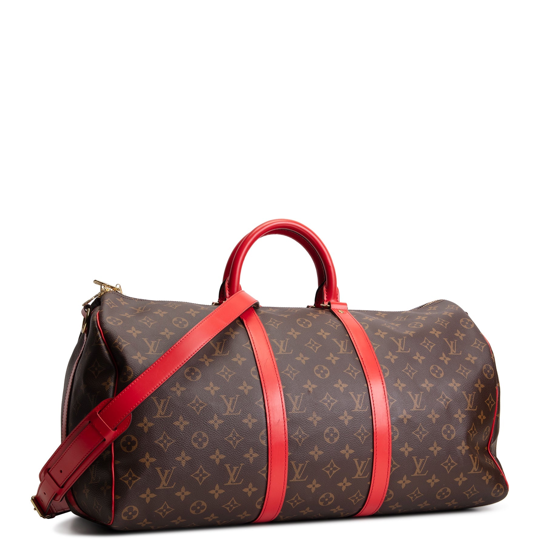 LOUIS VUITTON Keepall Bandouliere 50 Monogram w/ Red