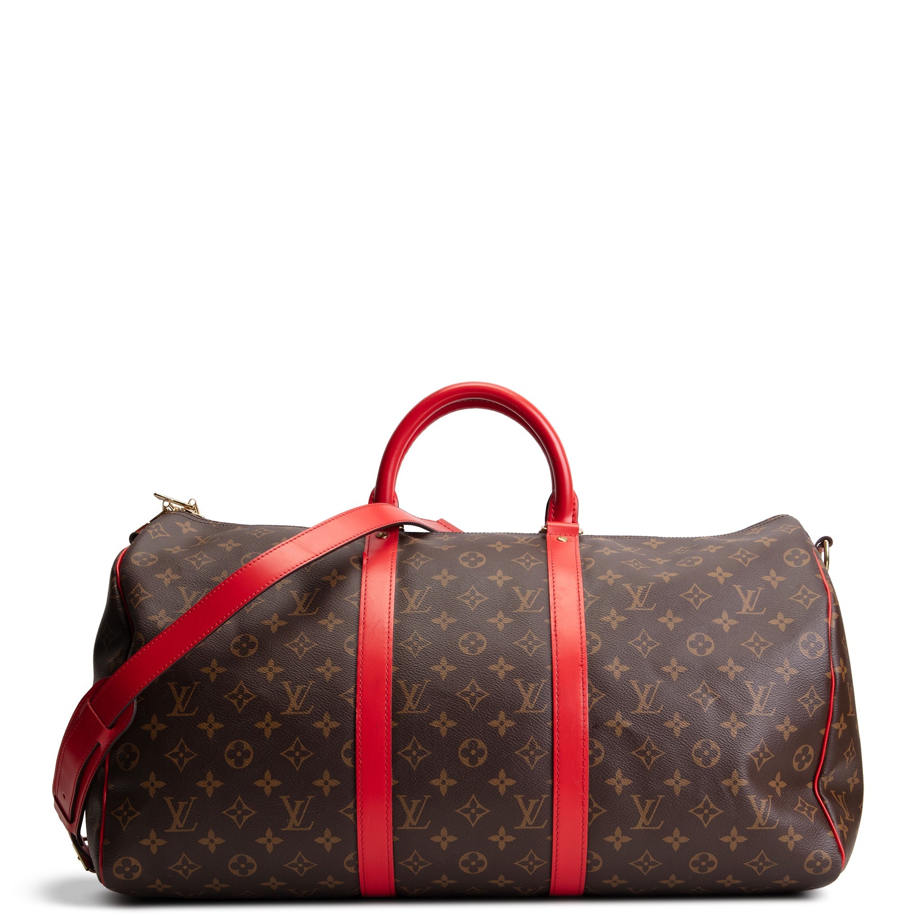 LOUIS VUITTON Keepall Bandouliere 50 Monogram w/ Red