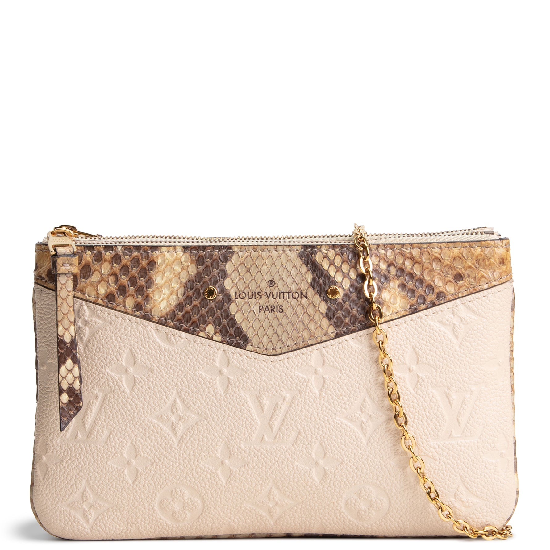 LOUIS VUITTON Monogram Empriente Python Trim Double Zip Pochette - Ivory