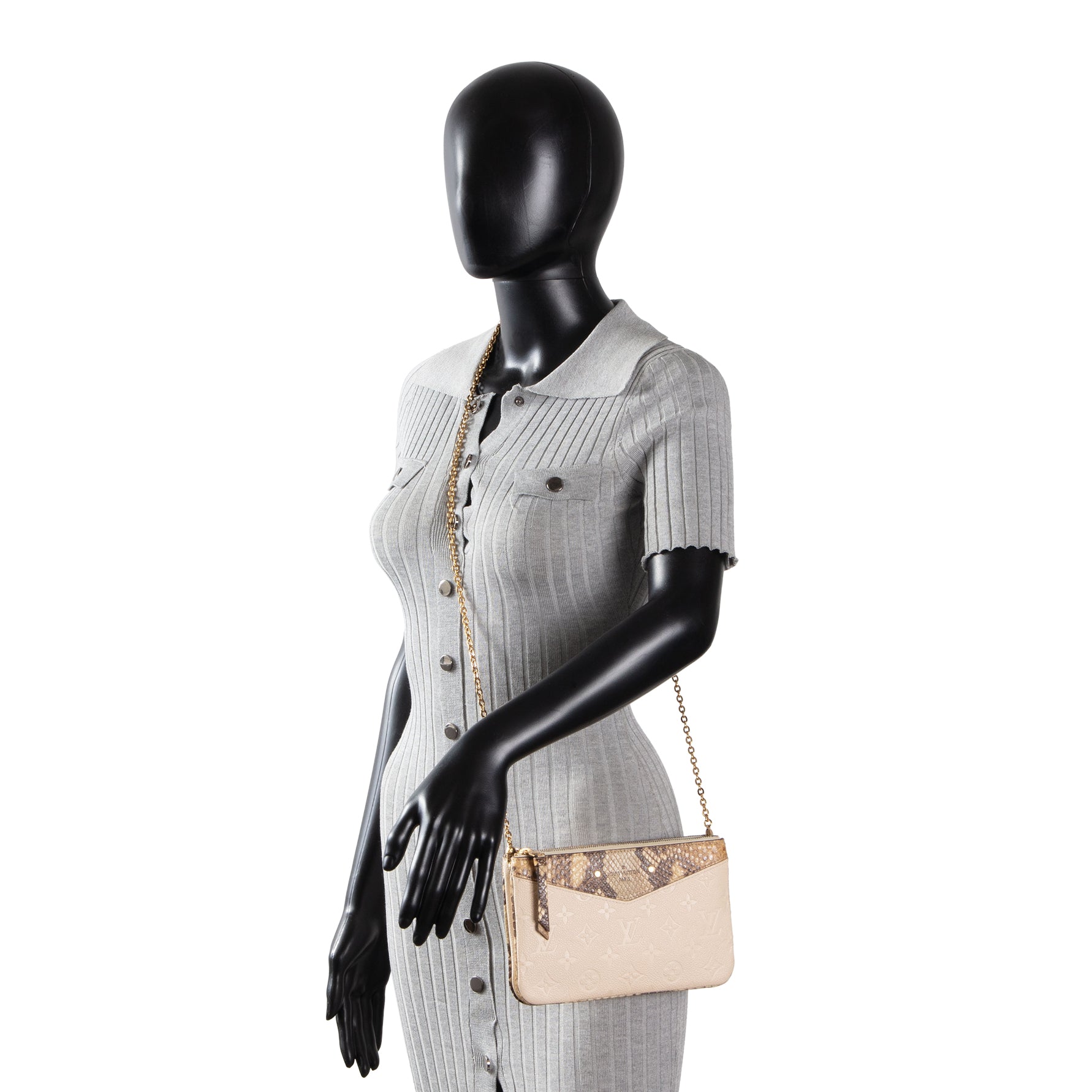 LOUIS VUITTON Monogram Empriente Python Trim Double Zip Pochette - Ivory