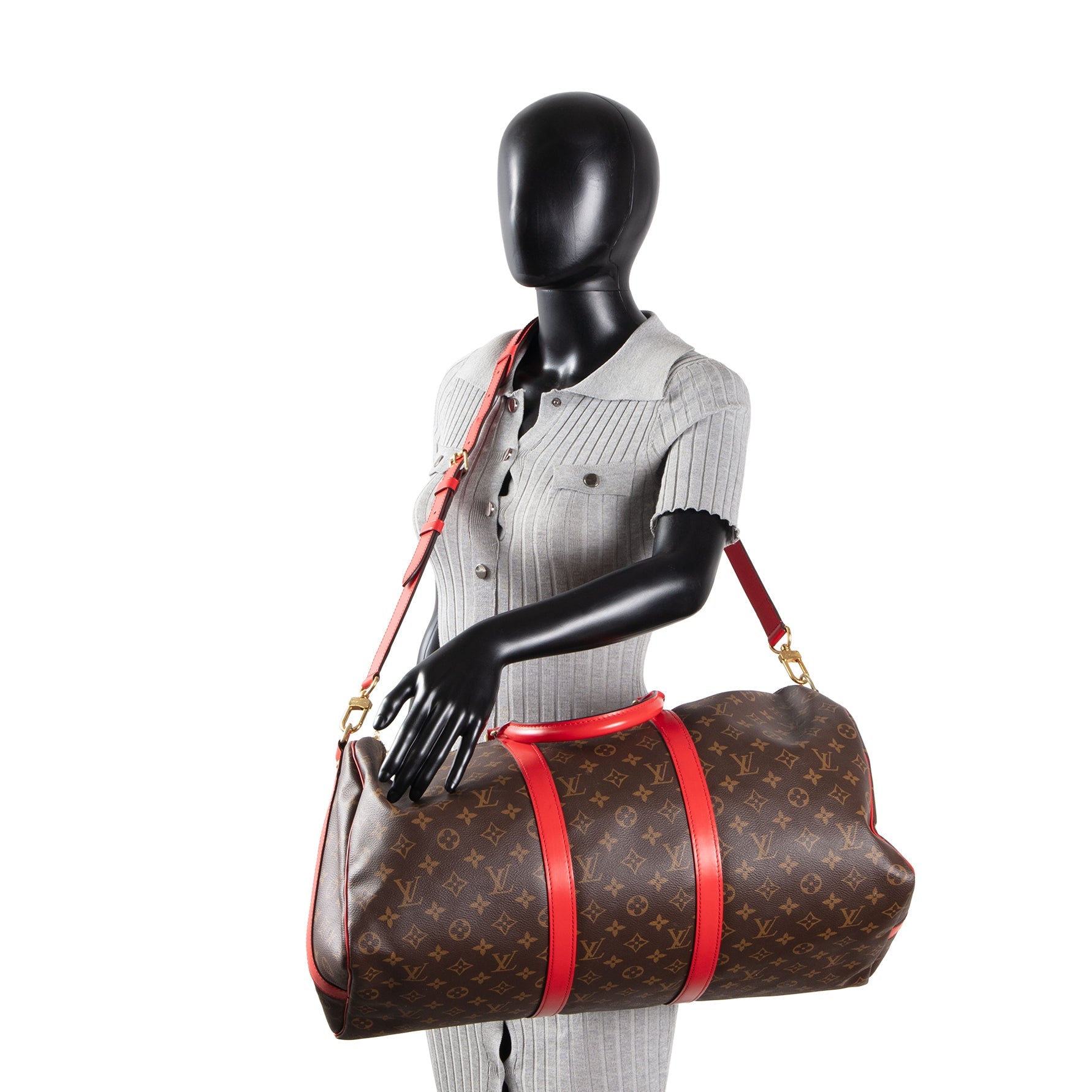 LOUIS VUITTON Keepall Bandouliere 50 Monogram w/ Red